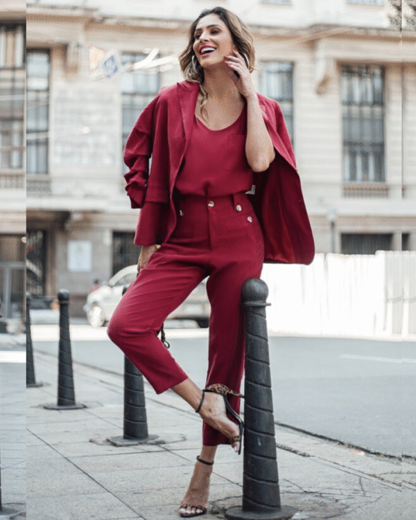 RED GATHERED SLEEVE BLAZER - Image 2