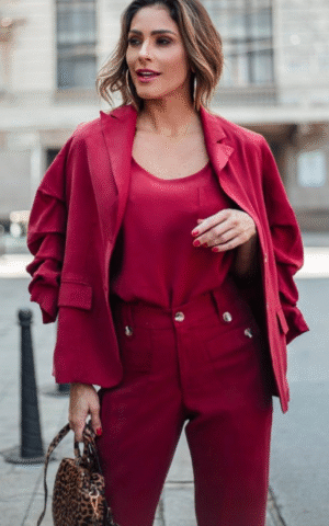 RED GATHERED SLEEVE BLAZER
