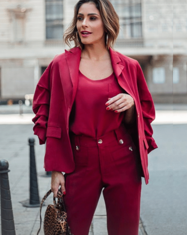 RED GATHERED SLEEVE BLAZER