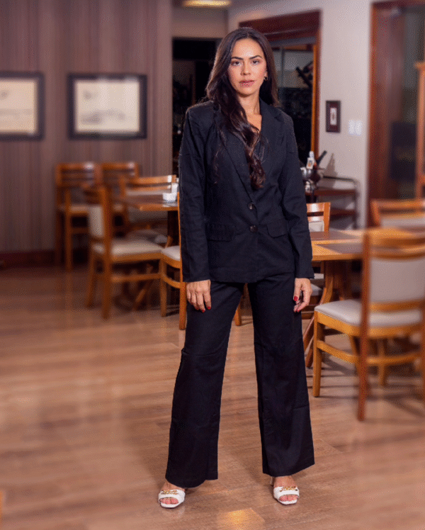 BLACK LINEN BLAZER WITH POCKETS - Image 2