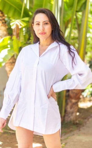 MINI SHIRT DRESS WITH VOLUME SLEEVE IN WHITE